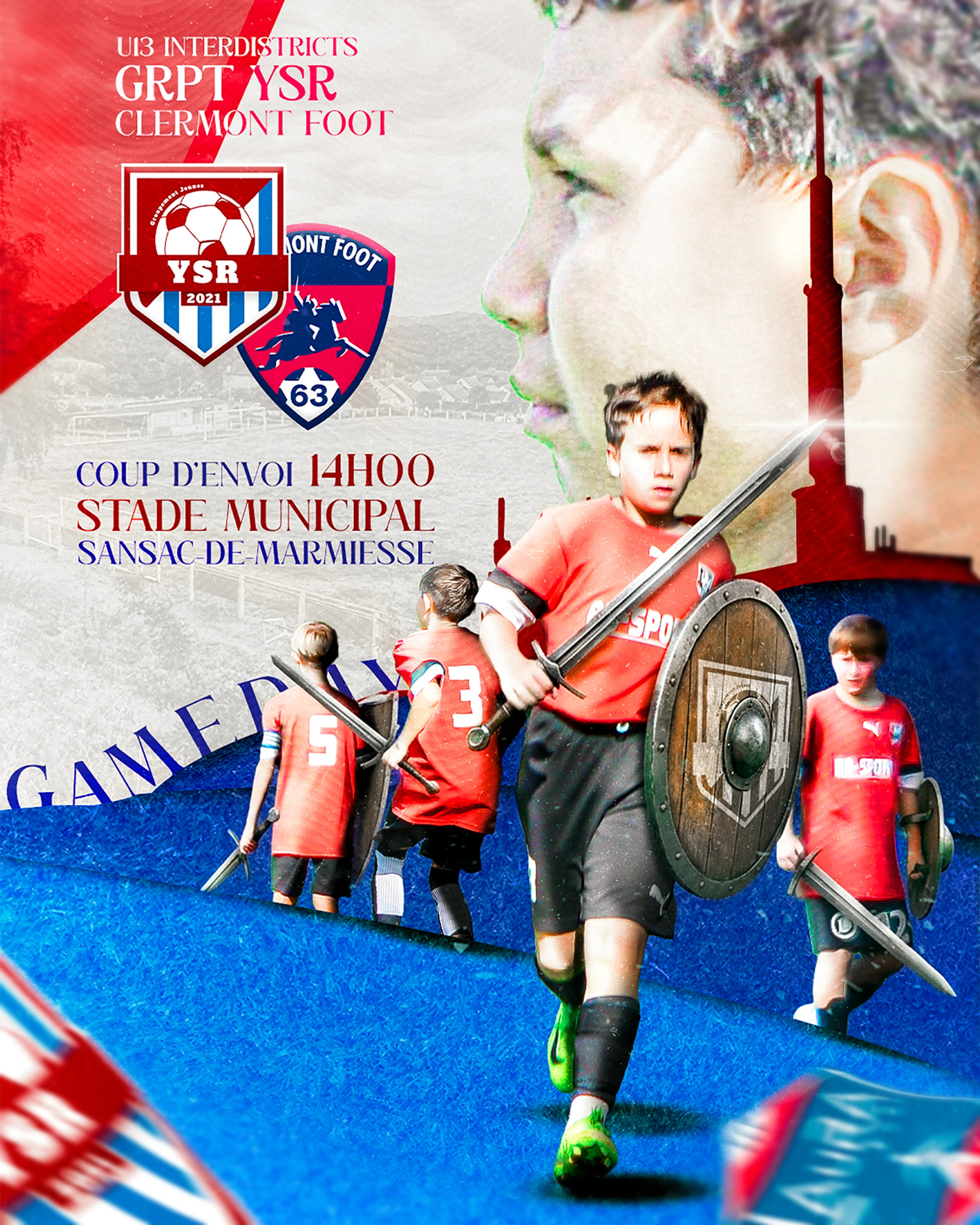 YSR — Affiche de match U13, création de Mathieu Alaux